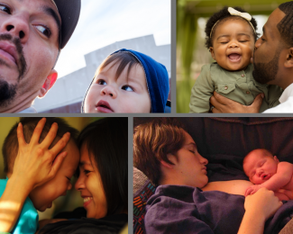 Photo collage of parents and children together.