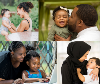 A collage of photos of parents and children together.